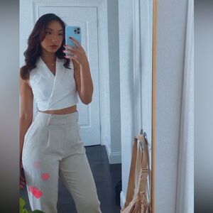 Zara White Collard Tie Top